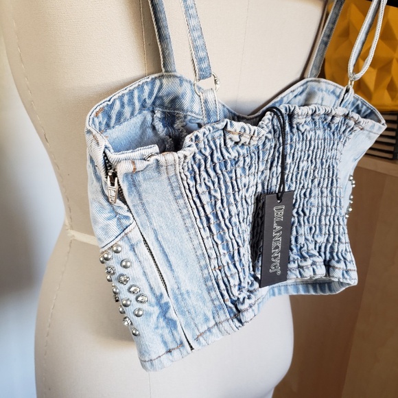 Embellished Denim Crop Top Size Small NEW! - Picture 14 of 14